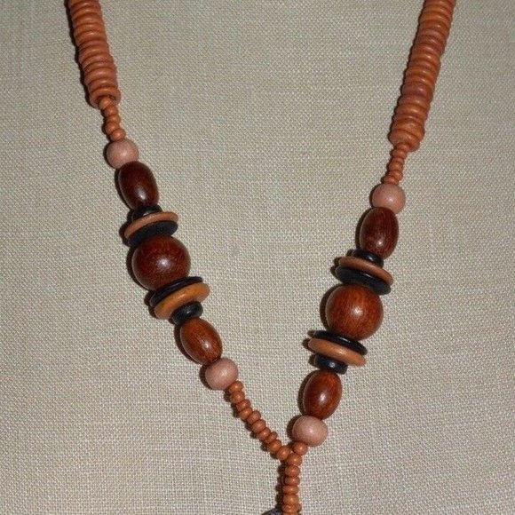 Wood Bead Cactus Southwestern Pendant Necklace - Picture 2 of 5